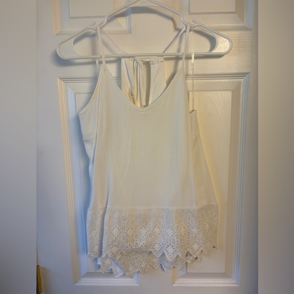 White Eyelet Hem Cami Tank Top – Adjustable Tie Back